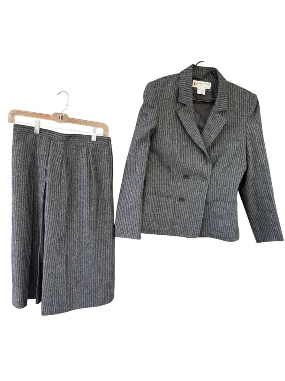 Peabody House Womens Gray Pinstripe Blazer & Skirt Suit Set Size 9/10